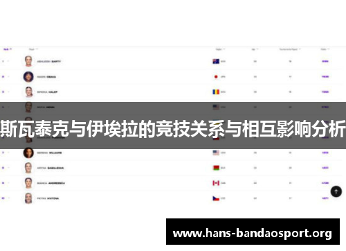 斯瓦泰克与伊埃拉的竞技关系与相互影响分析
